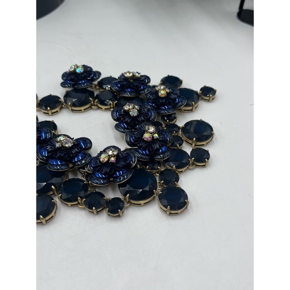J. Crew Midnight Blue Glitter Floral Rhinestone Waterfall Statement Necklace - Picture 15 of 16